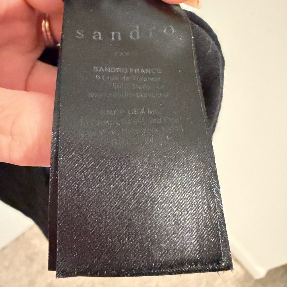 Sandro Paris Black Midi Dress Long Sleeve Textured Designer Dress - Picture 7 of 8